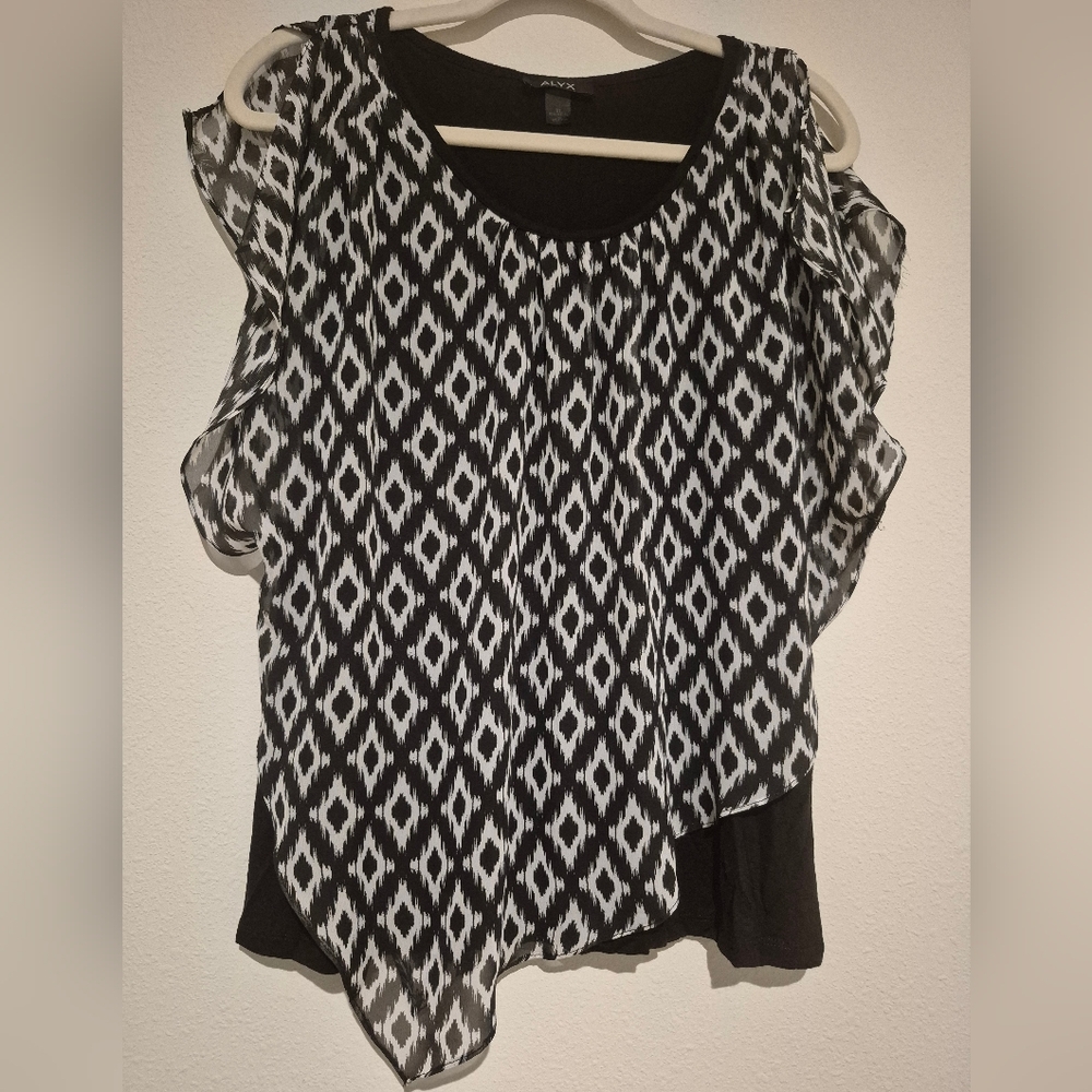 Alyx | Black and White Geometric Blouse | XL